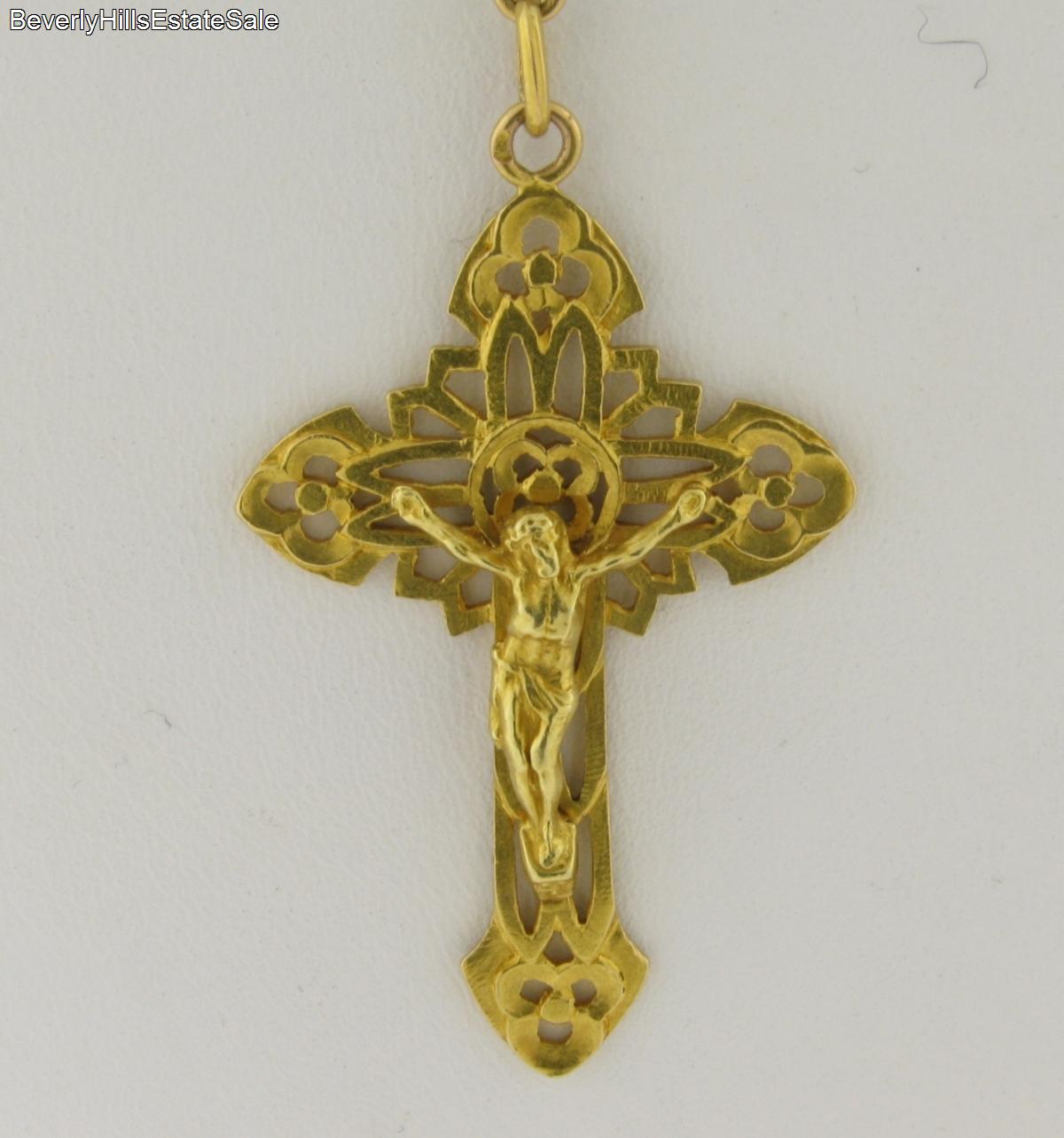 Antique Rosary Cross Religious Medal 18k Yellow Gold Pearl Necklace | eBay