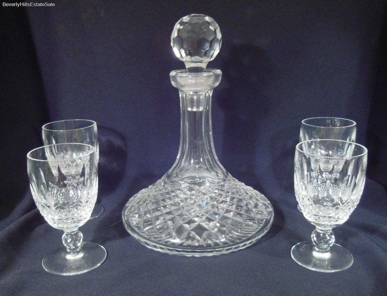 Waterford Crystal Colleen Pattern Ship's Decanter & 4 Claret Glasses eBay