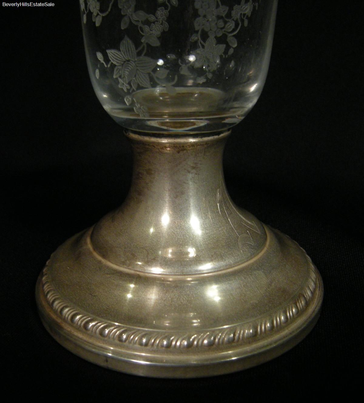 Antique Sterling Silver Etched Crystal Floral Vase eBay