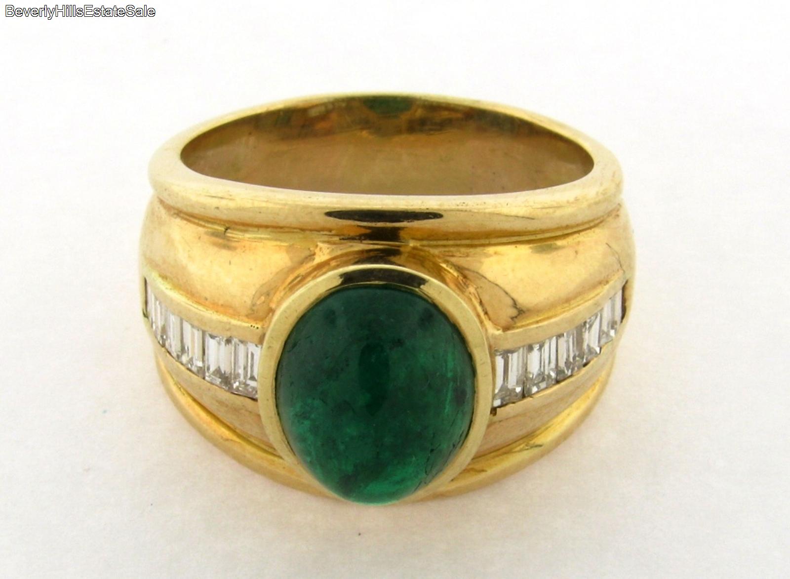 Vintage 5 Carat Emerald Diamond 18k Yellow Gold Mens Ring eBay