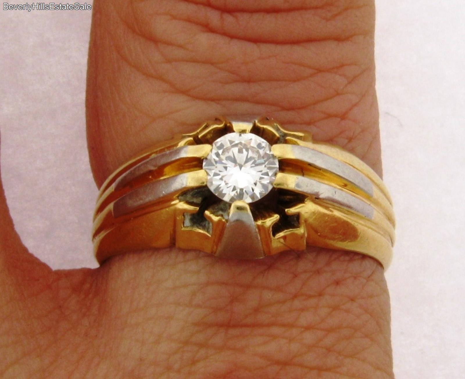Art Deco 18k Multi Color 18k Gold .50 Carat Diamond Mens Ring | eBay