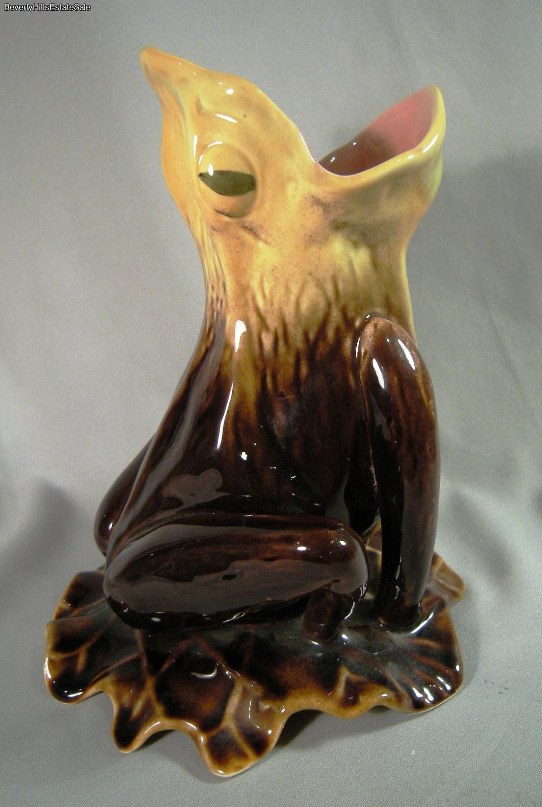 Beautiful Vintage Majolica Ceramic Frog Flower Vase eBay