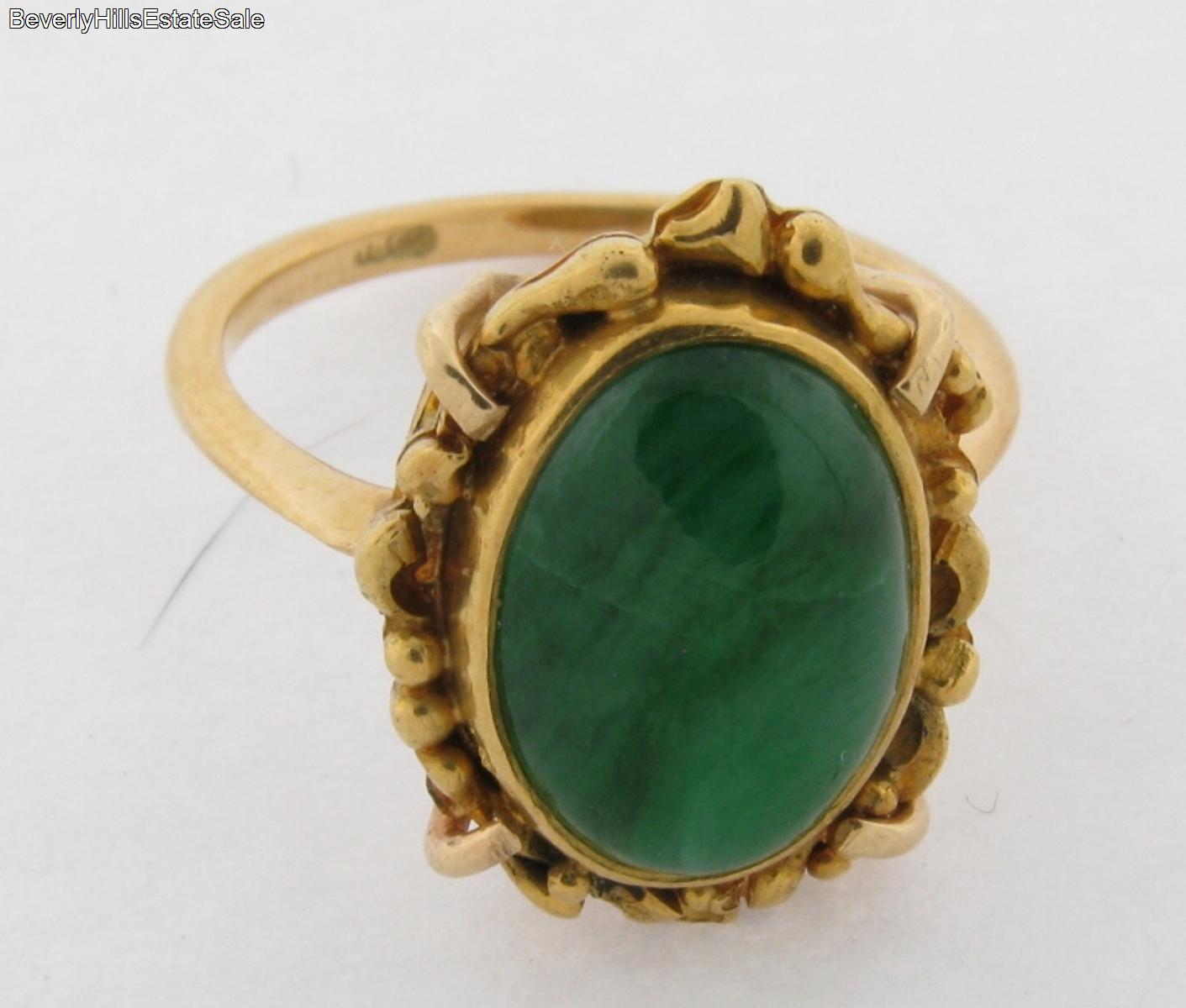 Vintage 18k Yellow Gold Green Jade Ring | eBay