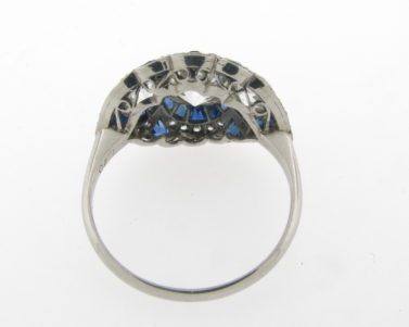 Antique Art Deco 18k WG 2 1/2+C Diamonds Sapphires Ring  