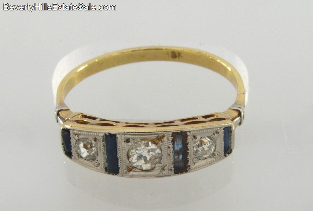 Antique Art Deco Diamonds & Sapphires 18k Plat Ring  