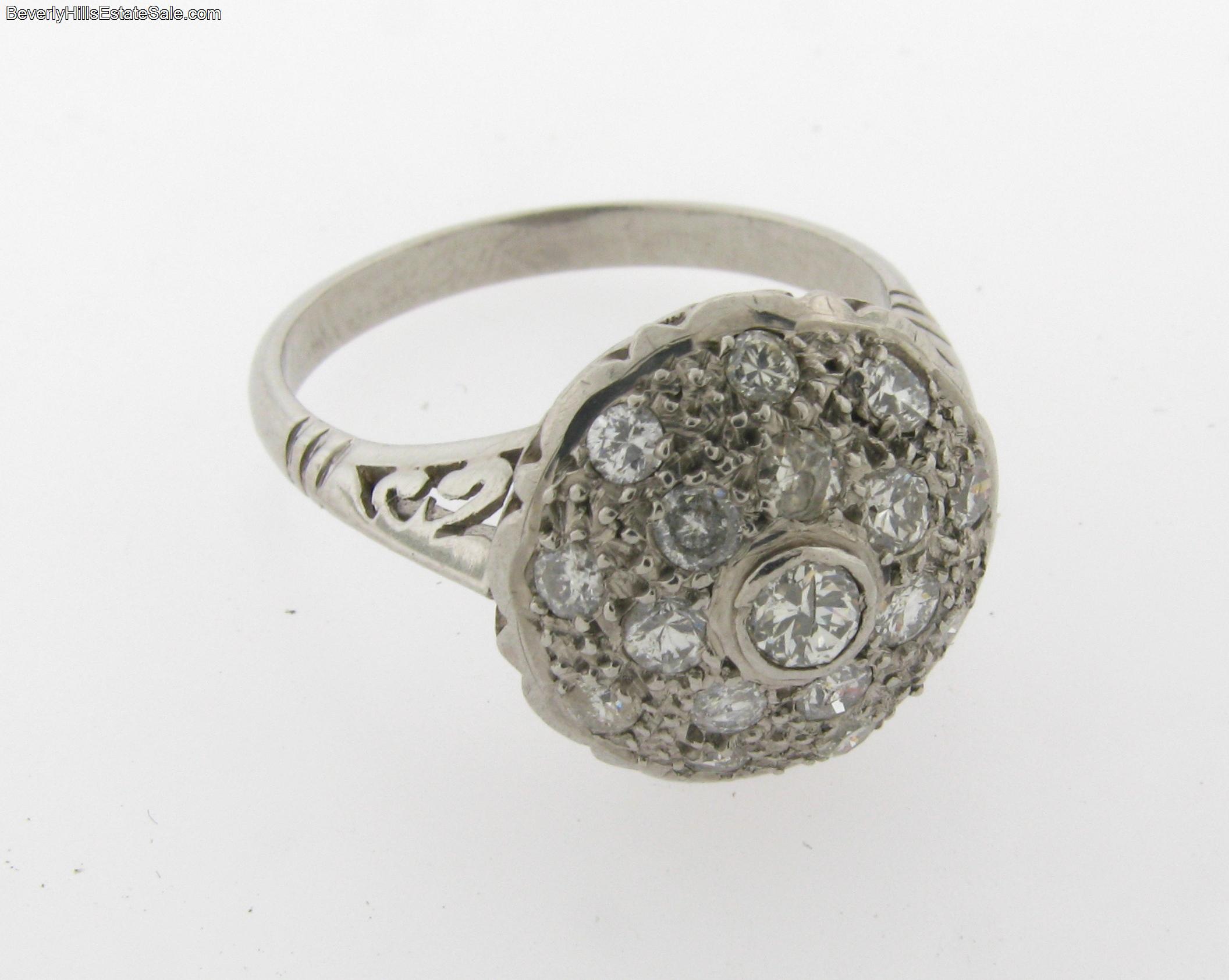 Antique 18k WG Filigree Art Deco Diamonds Ring  