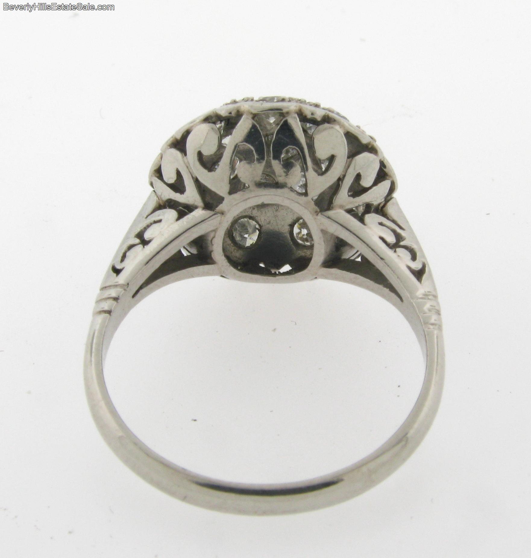 Antique 18k WG Filigree Art Deco Diamonds Ring  