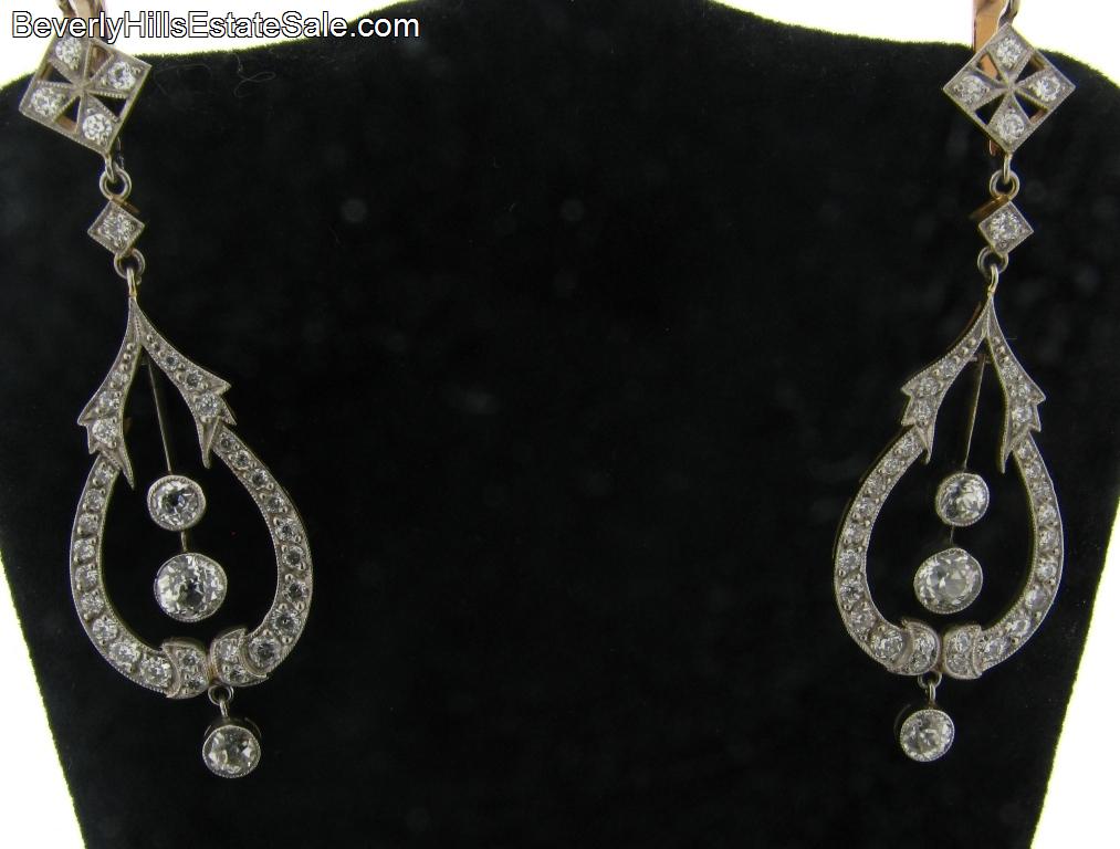Antique Art Deco Diamonds Plat 18k Chandelier Earrings  