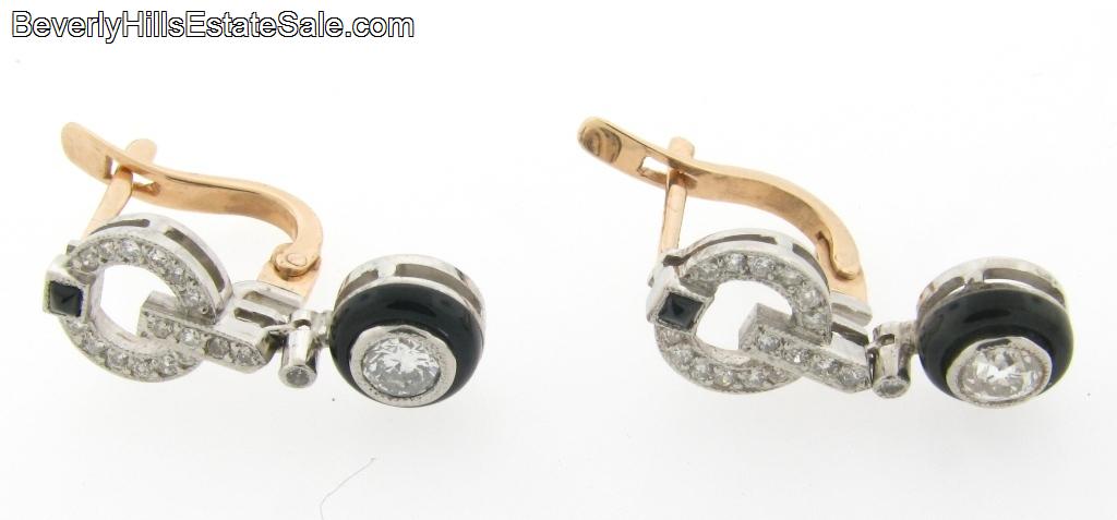 Antique Art Deco Diamonds Onyx Plat 18k Earrings  