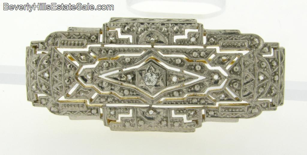 Antique Art Deco Diamonds Plat 18k Brooch  
