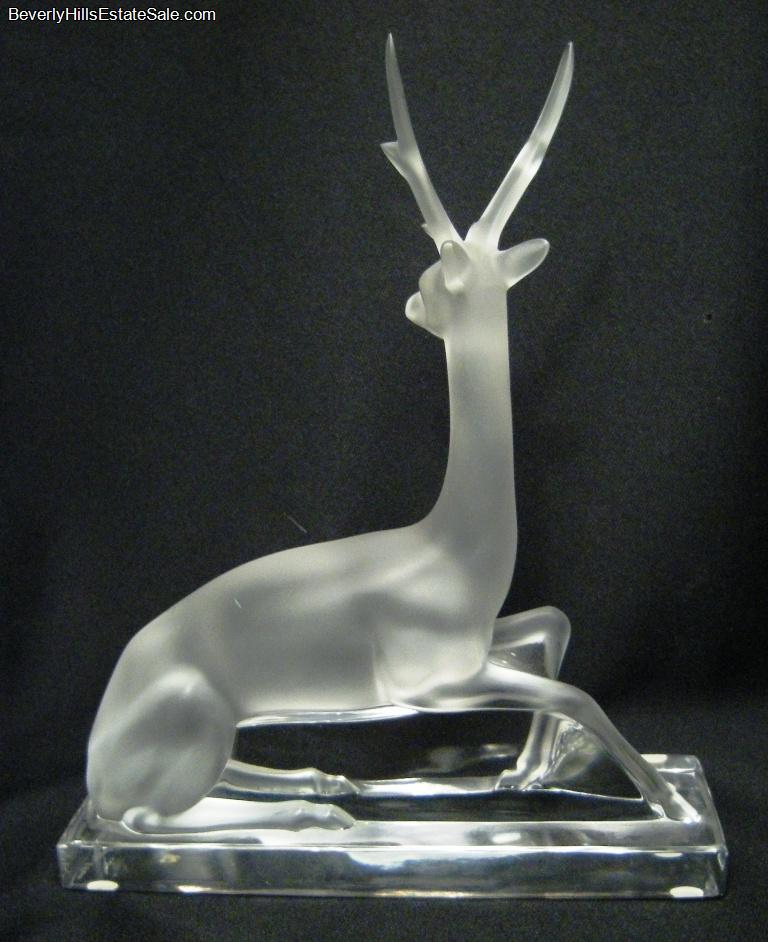   & Rare Lalique Cerf Stag Art Deco Style Art Glass Sculpture  