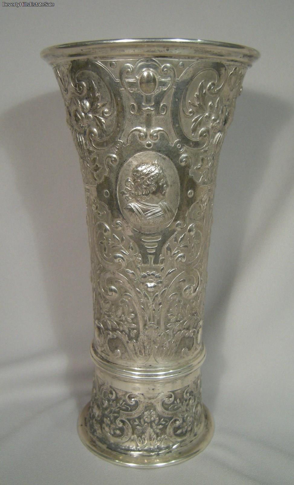 Stunning Large Antique Repousse Austrian Silver Figural Flower Vase eBay